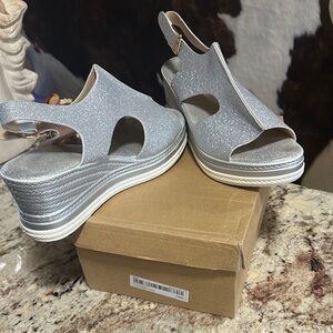 Silver Glitter Wedge Sandals